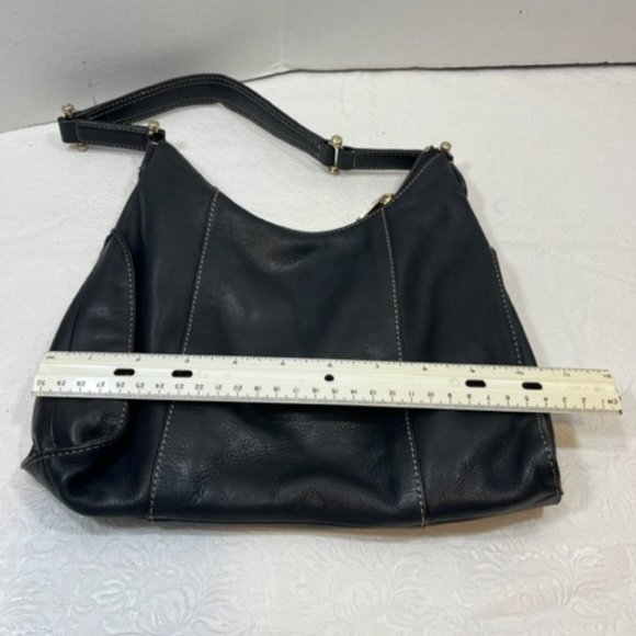 VTG Liz Claiborne Black Soft Leather Stitched Mini HOBO Handbag 10.5"x 8" - Picture 6 of 11